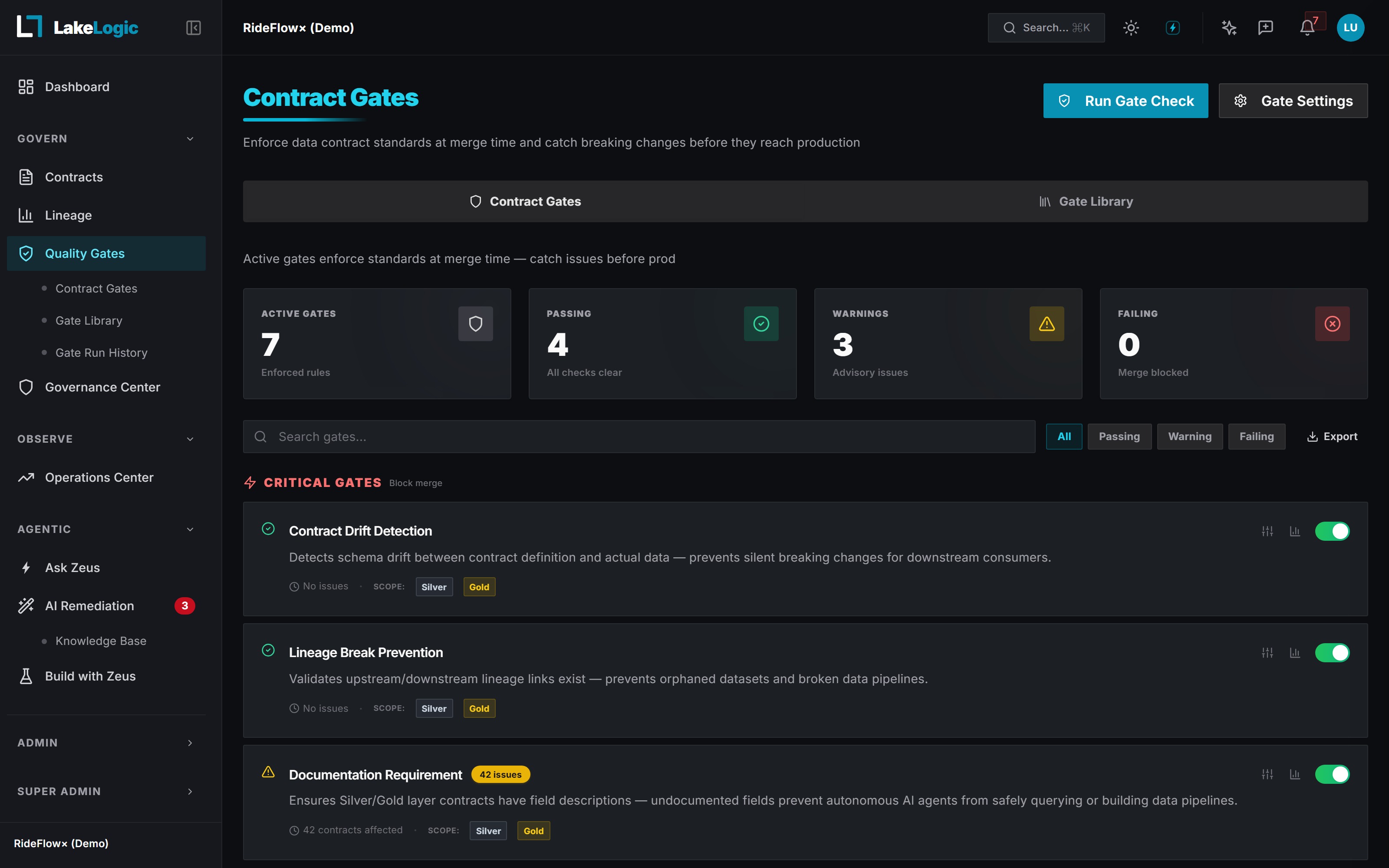LakeLogic Contract Gates walkthrough: PR-time policy enforcement